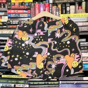 Nooworks High Waist Shorts - Black with Multicolor Print